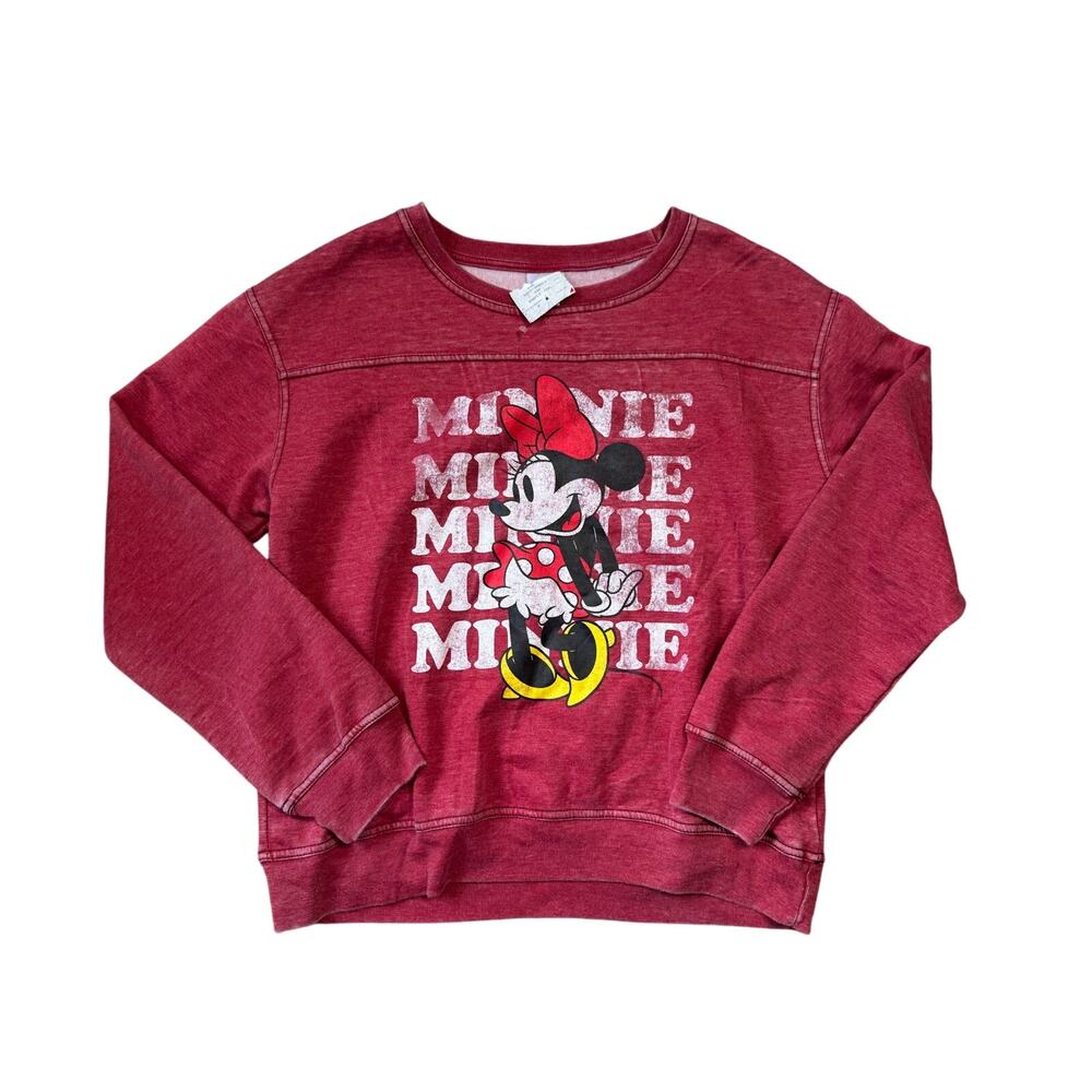 Disney Women's Minnie Mouse Red Graphic Crewneck Pullover Sweatshirt Size Large